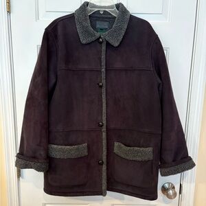 Vintage Ralph Lauren Coat Women's Size L  Black Gray Sherpa Lined Button Up